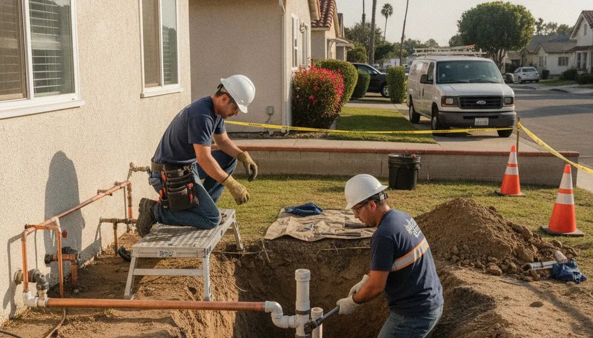 Plumber repairing a pipe in Long Beach, CA for residential plumbing service