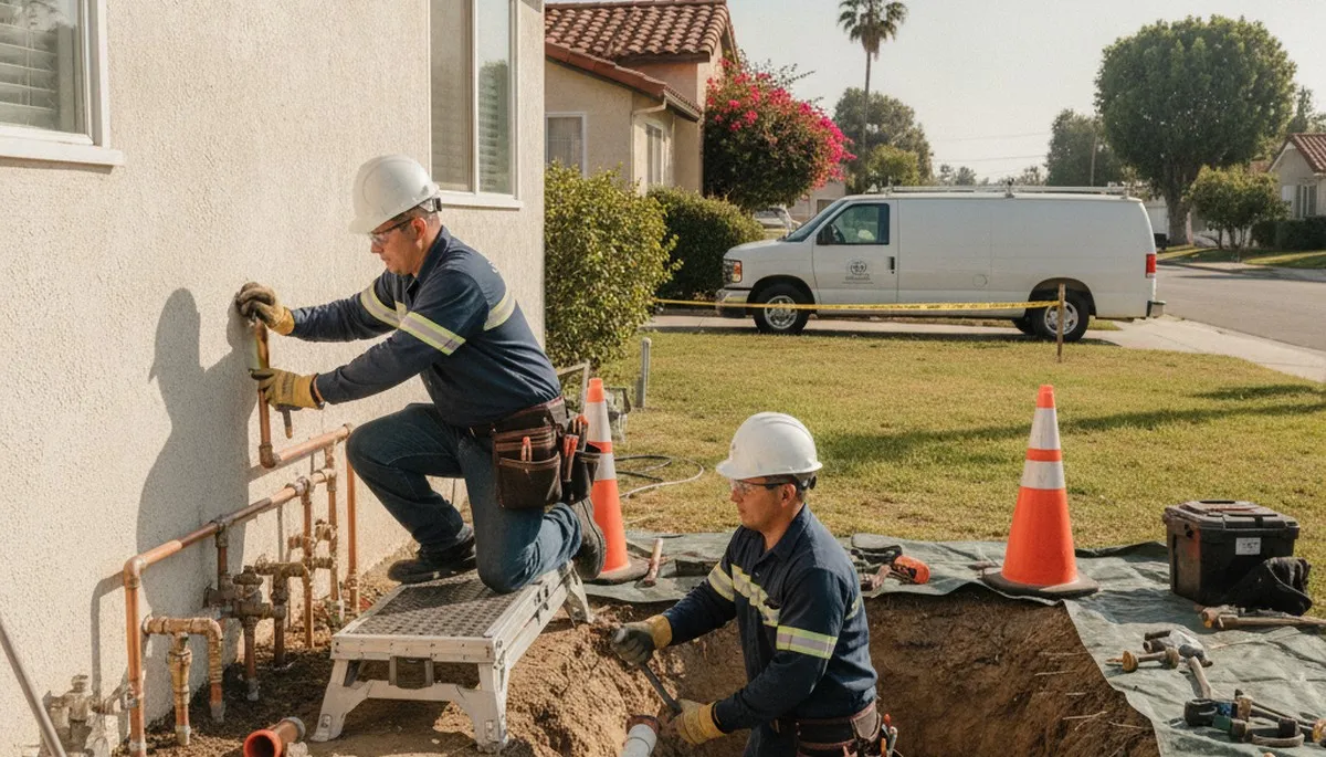 Long Beach, CA plumbing repair technician servicing a home plumbing issue