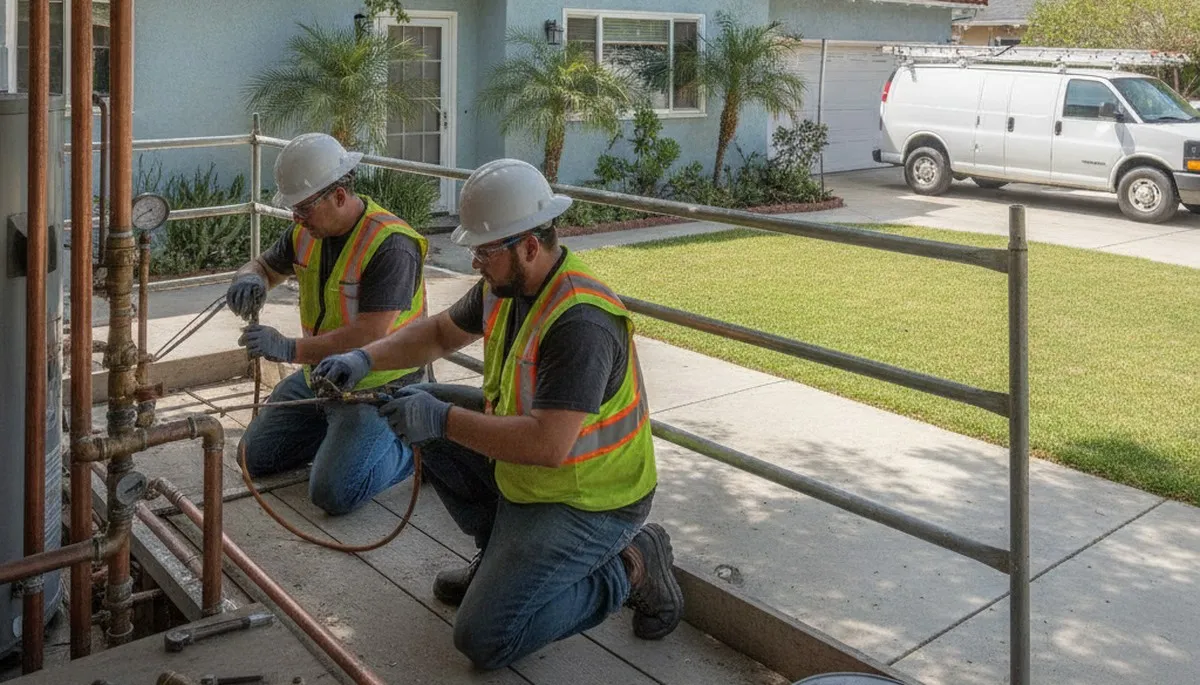 Plumber repairing a pipe in Long Beach, CA for plumbing repair services