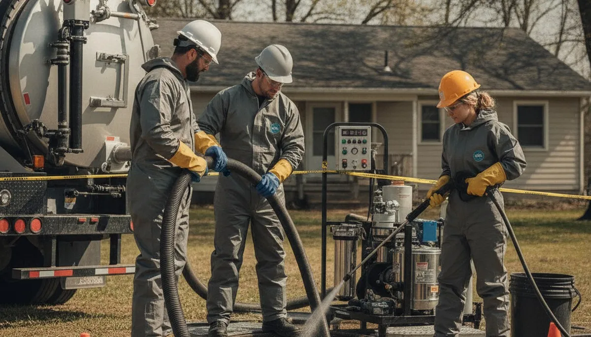 Long Beach, CA plumber cleaning a septic tank for residential plumbing maintenance